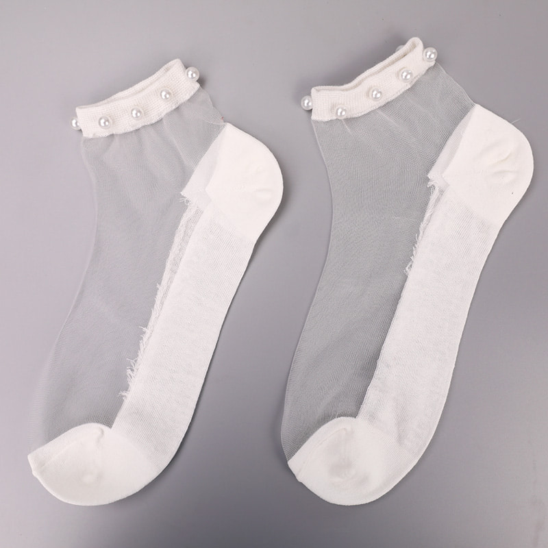 Mote nylon gjennomsiktig silke bomull bunn kvinner båt sokker topp perle glass krystall silke kvinner båt sokker WSD1288