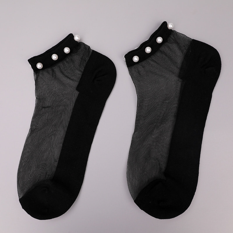 Mote nylon gjennomsiktig silke bomull bunn kvinner båt sokker topp perle glass krystall silke kvinner båt sokker WSD1288
