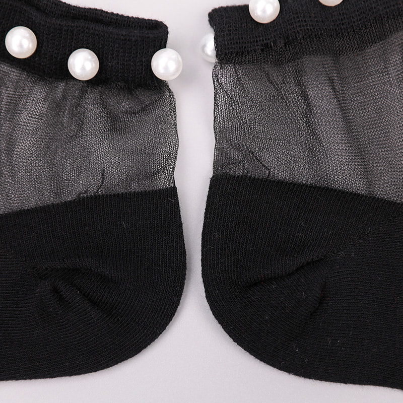 Mote nylon gjennomsiktig silke bomull bunn kvinner båt sokker topp perle glass krystall silke kvinner båt sokker WSD1288