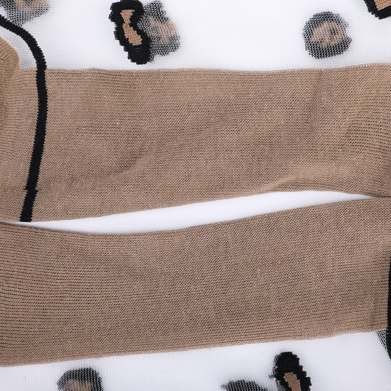Mote gjennomsiktig nylon silke bomullsbunn damesokker Leopardmønster blomst gjennomsiktig silke damesokker Krystallsilke damesokker WSD1939