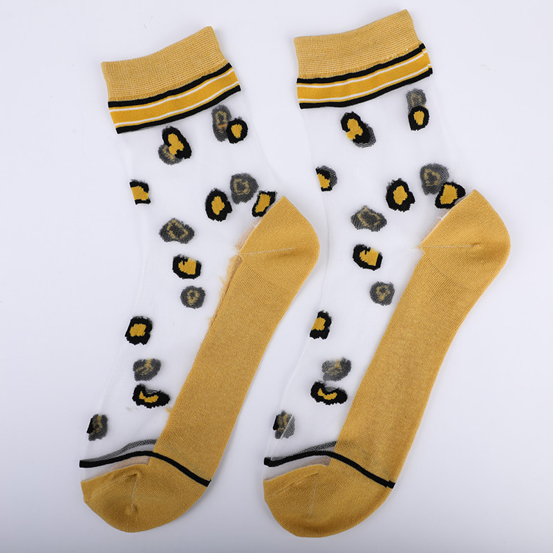 Mote gjennomsiktig nylon silke bomullsbunn damesokker Leopardmønster blomst gjennomsiktig silke damesokker Krystallsilke damesokker WSD1939