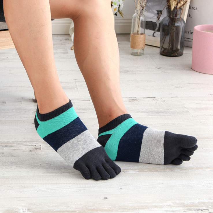 Toe Socks Stripe Five Finger Athletic Cotton Man Running 5 Toe Socks Menn