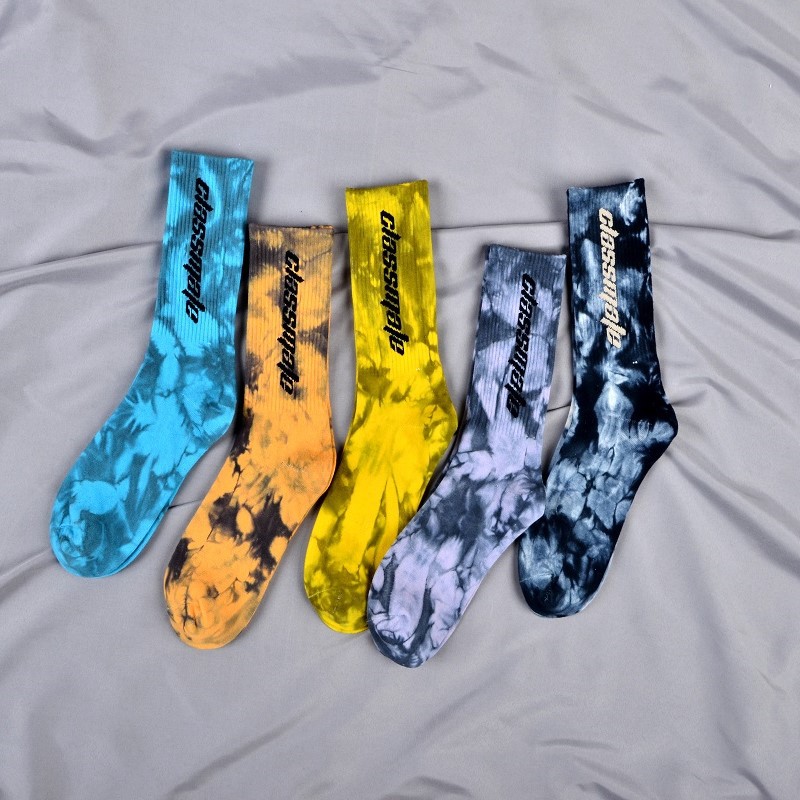 Fashion Tie Dye Personlig Sox Jacquard Oem Crew Street Sport Menn Print Designer Logo Custom Socks