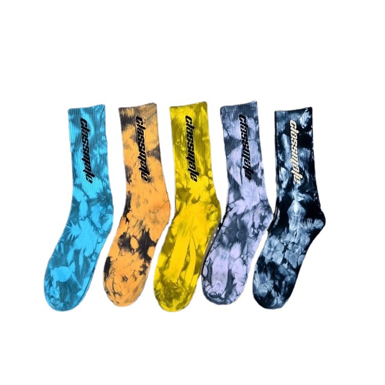 Fashion Tie Dye Personlig Sox Jacquard Oem Crew Street Sport Menn Print Designer Logo Custom Socks